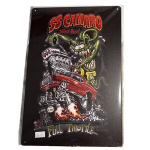 Rat Fink Metal Tin Sign Camaro SSWide Open Full Throttle Wall Art  8 x 12" NEW